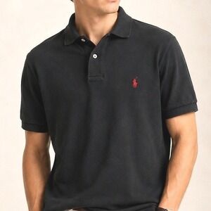 Polo Ralph Lauren Black Polo Shirt Red Pony Logo Men's Large